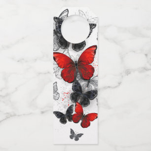 Flying Black and Red Morpho Butterflies Bottle Tag