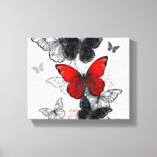 Flying Black and Red Morpho Butterflies Canvas Print