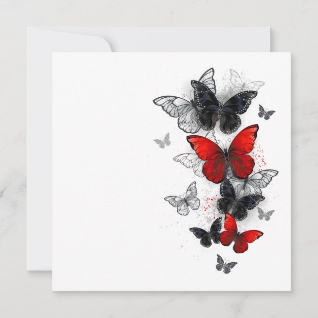 Flying Black and Red Morpho Butterflies Card (Front)