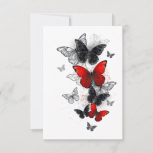 Flying Black and Red Morpho Butterflies Card