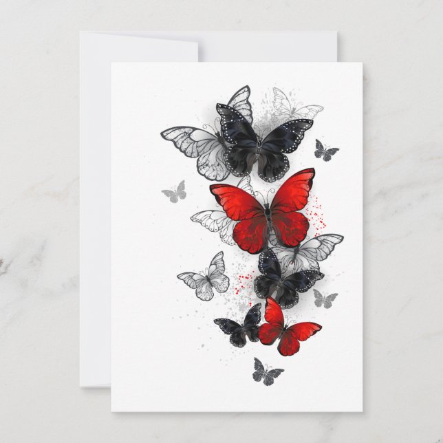 Flying Black and Red Morpho Butterflies Card (Front)