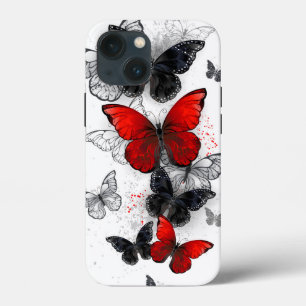 Flying Black and Red Morpho Butterflies iPhone 13 Mini Case
