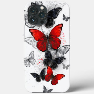 Flying Black and Red Morpho Butterflies iPhone 13 Pro Max Case