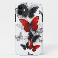 Flying Black and Red Morpho Butterflies