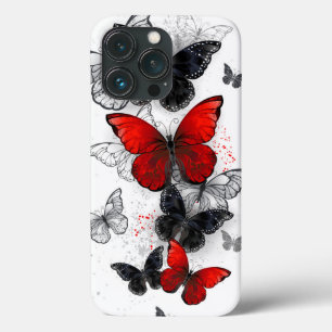 Flying Black and Red Morpho Butterflies iPhone 13 Pro Case