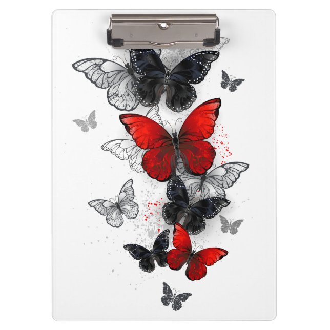 Flying Black and Red Morpho Butterflies Clipboard (Front)