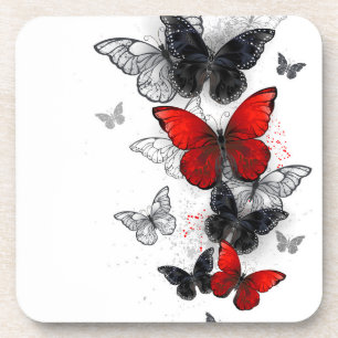Flying Black and Red Morpho Butterflies Coaster
