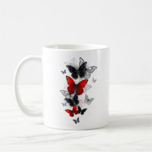 Flying Black and Red Morpho Butterflies Coffee Mug