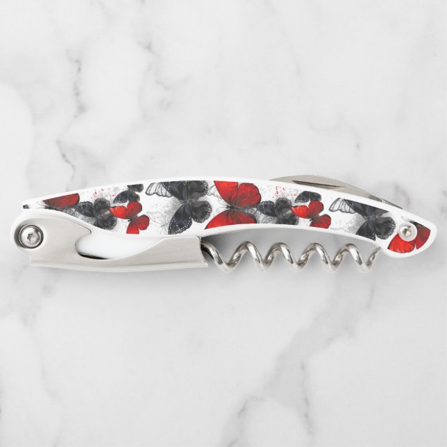 Flying Black and Red Morpho Butterflies Corkscrew (Front)