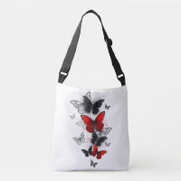 Flying Black and Red Morpho Butterflies
