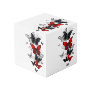 Flying Black and Red Morpho Butterflies Cube