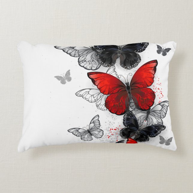 Flying Black and Red Morpho Butterflies Decorative Cushion (Front)
