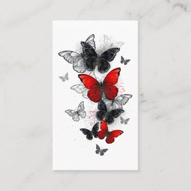 Flying Black and Red Morpho Butterflies Discount Card (Front)