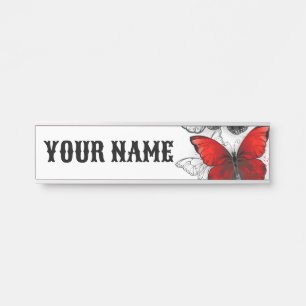 Flying Black and Red Morpho Butterflies Door Sign