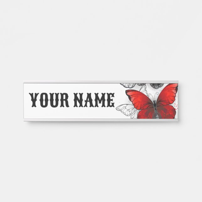 Flying Black and Red Morpho Butterflies Door Sign (Front)