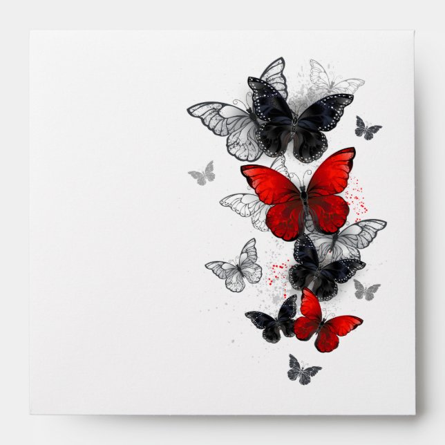 Flying Black and Red Morpho Butterflies Envelope (Front)