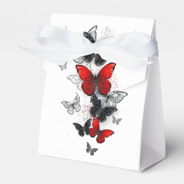 Flying Black and Red Morpho Butterflies Favour Box (Front Side)