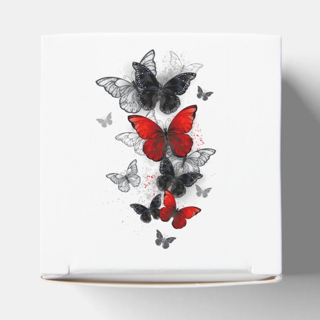 Flying Black and Red Morpho Butterflies Favour Box (Top)