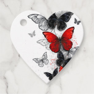 Flying Black and Red Morpho Butterflies Favour Tags