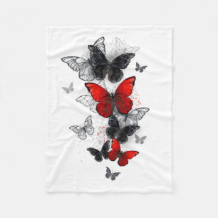 Flying Black and Red Morpho Butterflies Fleece Blanket