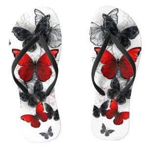 Flying Black and Red Morpho Butterflies Flip Flops