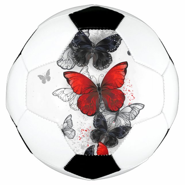 Flying Black and Red Morpho Butterflies Football (Front)