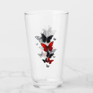 Flying Black and Red Morpho Butterflies Glass