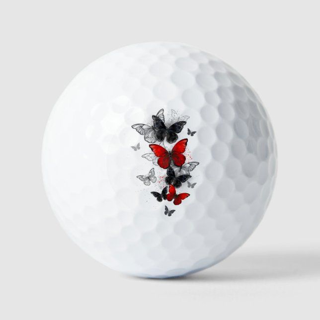 Flying Black and Red Morpho Butterflies Golf Balls (Front)