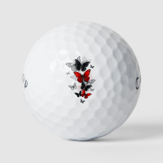 Flying Black and Red Morpho Butterflies Golf Balls (Front)