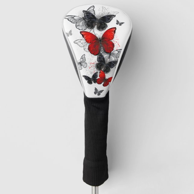 Flying Black and Red Morpho Butterflies Golf Head Cover (Front)