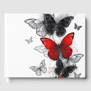 Flying Black and Red Morpho Butterflies Guest Book
