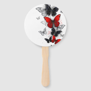 Flying Black and Red Morpho Butterflies Hand Fan