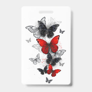Flying Black and Red Morpho Butterflies ID Badge