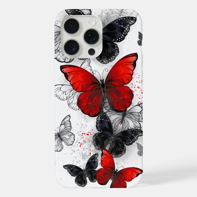 Flying Black and Red Morpho Butterflies iPhone Case (Back)