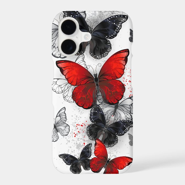 Flying Black and Red Morpho Butterflies iPhone Case (Back)