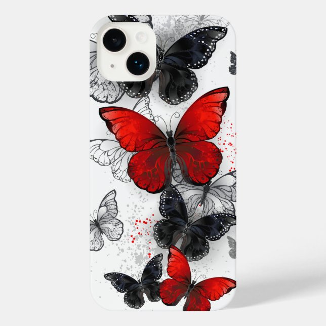 Flying Black and Red Morpho Butterflies iPhone Case (Back)