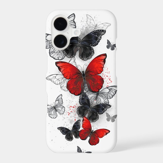 Flying Black and Red Morpho Butterflies iPhone Case (Back)