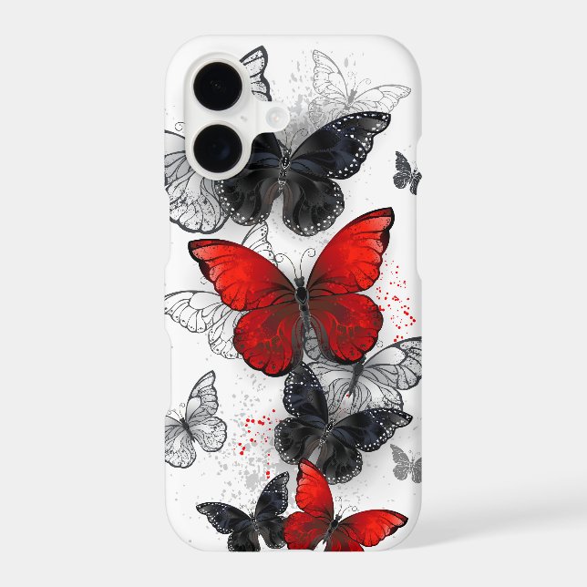 Flying Black and Red Morpho Butterflies iPhone Case (Back)