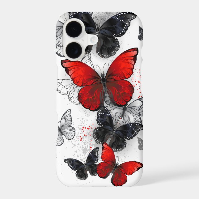 Flying Black and Red Morpho Butterflies iPhone Case (Back)