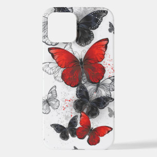 Flying Black and Red Morpho Butterflies iPhone 12 Case