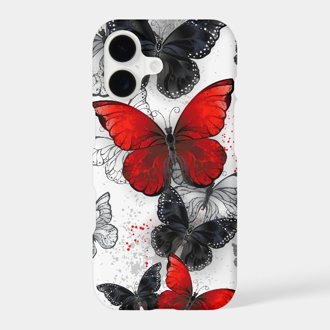 Flying Black and Red Morpho Butterflies iPhone Case (Back)