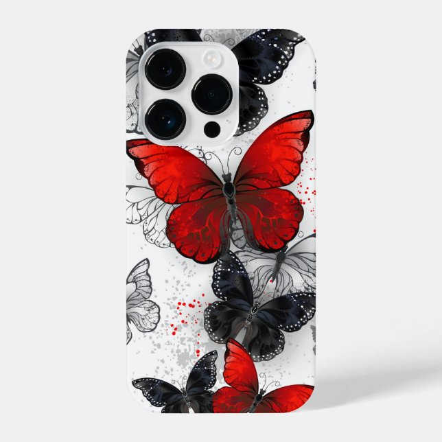 Flying Black and Red Morpho Butterflies iPhone Case (Back)
