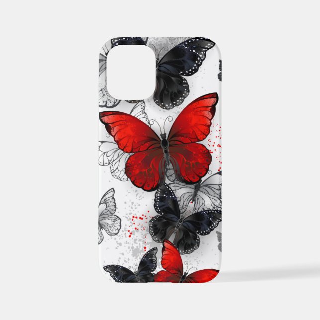 Flying Black and Red Morpho Butterflies iPhone Case (Back)