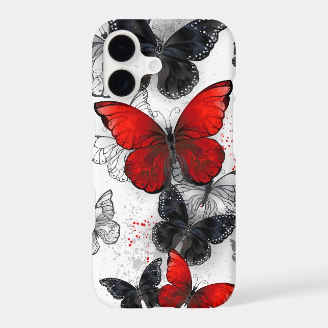 Flying Black and Red Morpho Butterflies iPhone Case (Back)