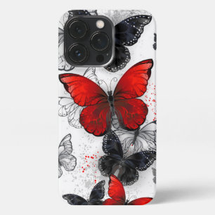 Flying Black and Red Morpho Butterflies iPhone 13 Pro Case