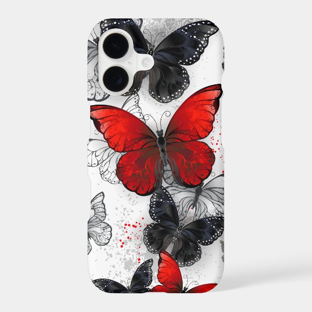 Flying Black and Red Morpho Butterflies iPhone Case (Back)