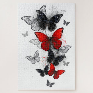 Flying Black and Red Morpho Butterflies Jigsaw Puzzle