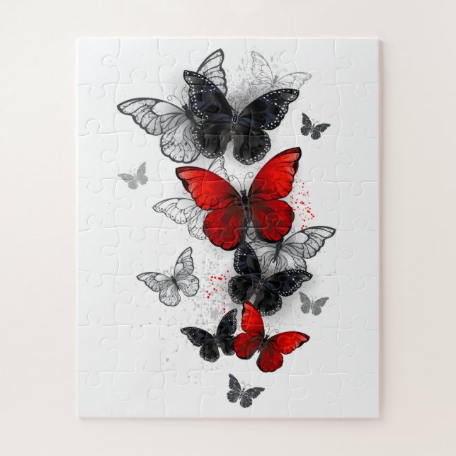 Flying Black and Red Morpho Butterflies Jigsaw Puzzle (Vertical)