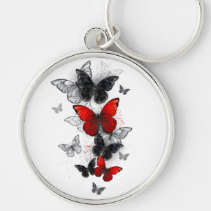 Flying Black and Red Morpho Butterflies Key Ring