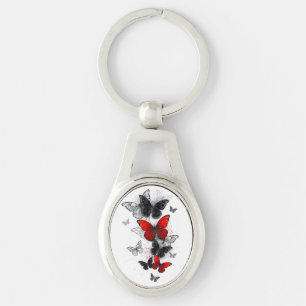 Flying Black and Red Morpho Butterflies Key Ring
